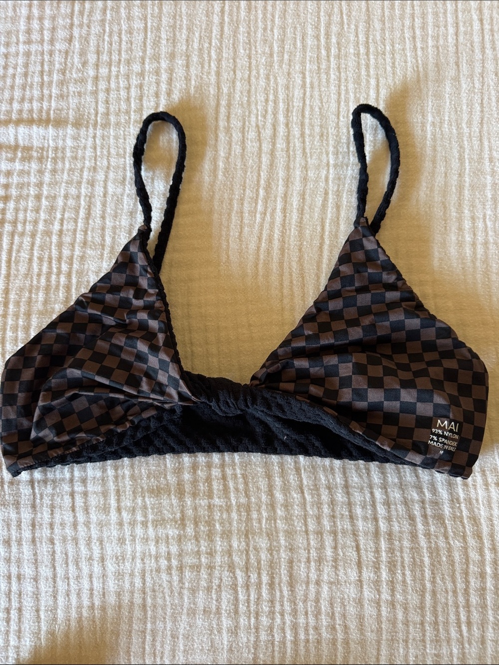Mai Black Textured Bikini Set with Checkered Lining - Picture 2 of 5